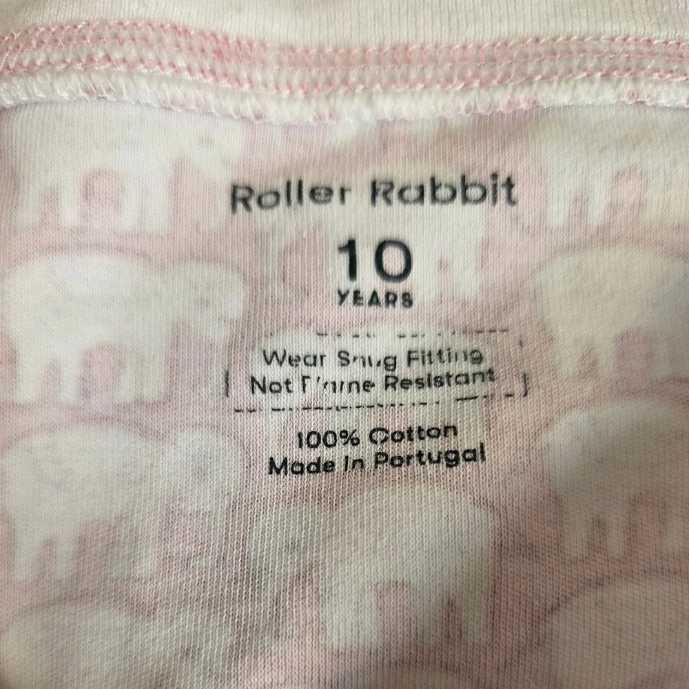 Roller Rabbit Kids Pink Hathi Elephant Pajama Set 100% Cotton Size 10 Years